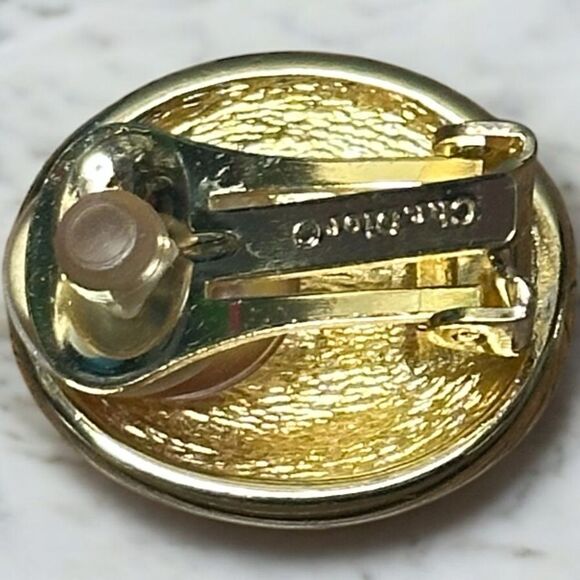 Signed Christian DIOR Single Clip on Earring Elegant Gold Spiral & Rhinestone - Picture 5 of 7